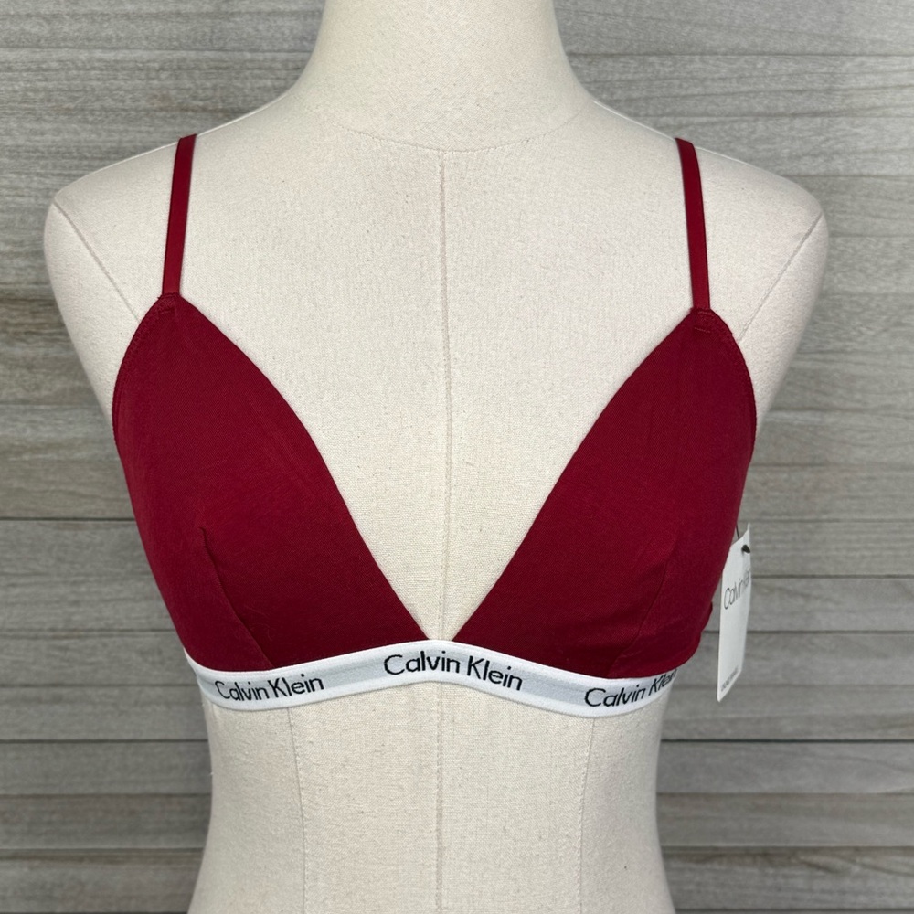 CALVIN KLEIN Unlined Triangle Bra/Bralette Burgundy-Large